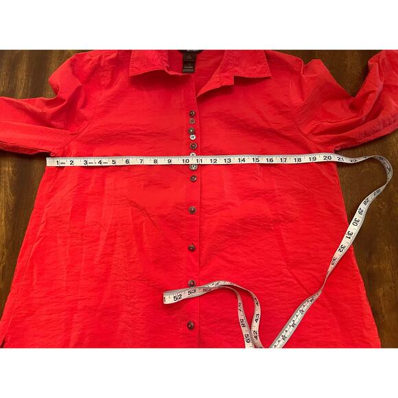 Ali Miles Women's Red Casual Crinkle 3/4 Sleeve Collared Button Front Blouse S - Picture 9 of 11
